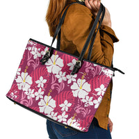 Pink Hawaiian Hibiscus Monstera Leather Tote Bag Grunge Stylized LT01 - Polynesian Pride