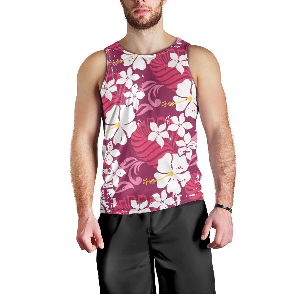 Pink Hawaiian Hibiscus Monstera Men Tank Top Grunge Stylized LT01 - Polynesian Pride