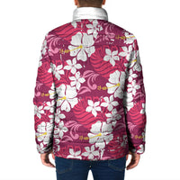 Pink Hawaiian Hibiscus Monstera Padded Jacket Grunge Stylized