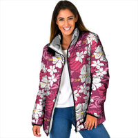 Pink Hawaiian Hibiscus Monstera Padded Jacket Grunge Stylized