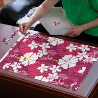 Pink Hawaiian Hibiscus Monstera Puzzle Grunge Stylized