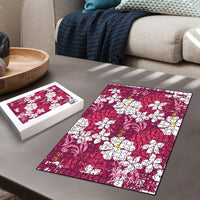 Pink Hawaiian Hibiscus Monstera Puzzle Grunge Stylized
