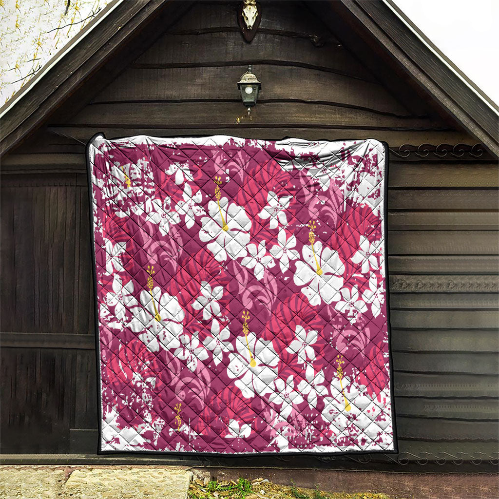 Pink Hawaiian Hibiscus Monstera Quilt Grunge Stylized LT01 - Polynesian Pride