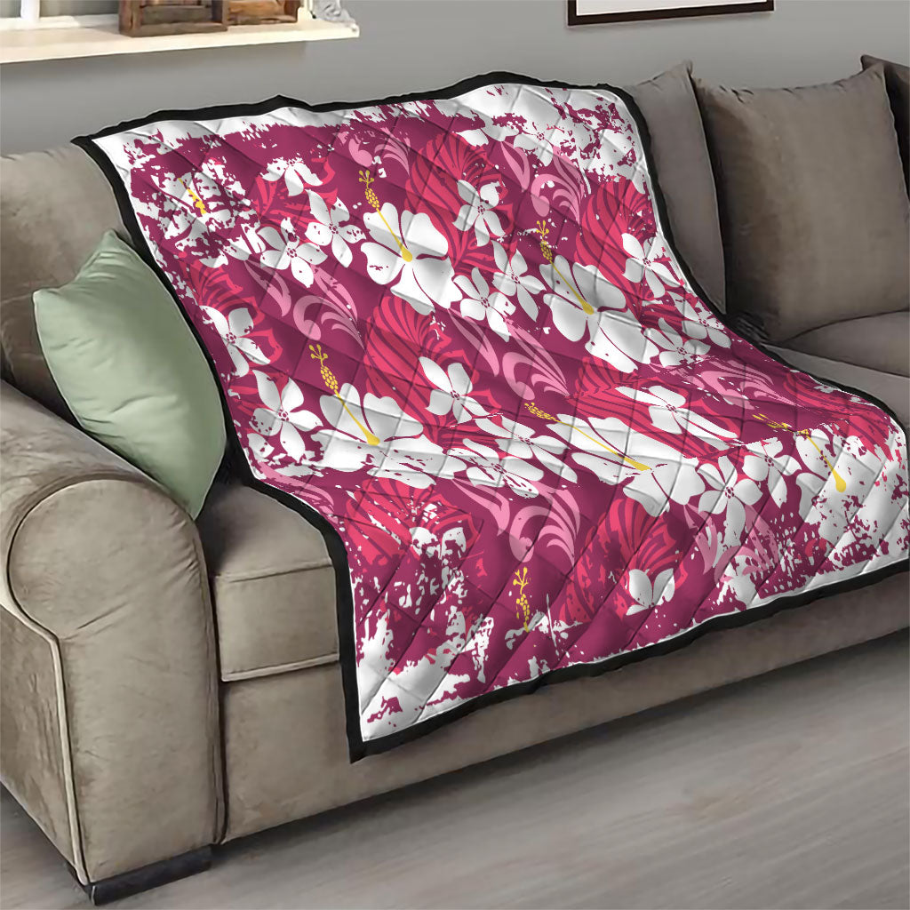 Pink Hawaiian Hibiscus Monstera Quilt Grunge Stylized LT01 - Polynesian Pride