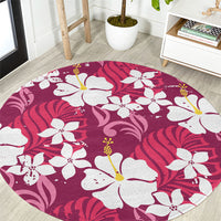 Pink Hawaiian Hibiscus Monstera Round Carpet Grunge Stylized LT01 Pink - Polynesian Pride