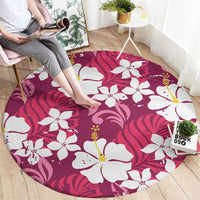 Pink Hawaiian Hibiscus Monstera Round Carpet Grunge Stylized LT01 - Polynesian Pride