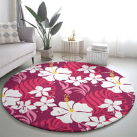 Pink Hawaiian Hibiscus Monstera Round Carpet Grunge Stylized LT01 - Polynesian Pride