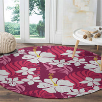 Pink Hawaiian Hibiscus Monstera Round Carpet Grunge Stylized LT01 - Polynesian Pride