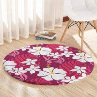 Pink Hawaiian Hibiscus Monstera Round Carpet Grunge Stylized LT01 - Polynesian Pride