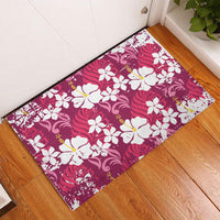 Pink Hawaiian Hibiscus Monstera Rubber Doormat Grunge Stylized LT01 - Polynesian Pride