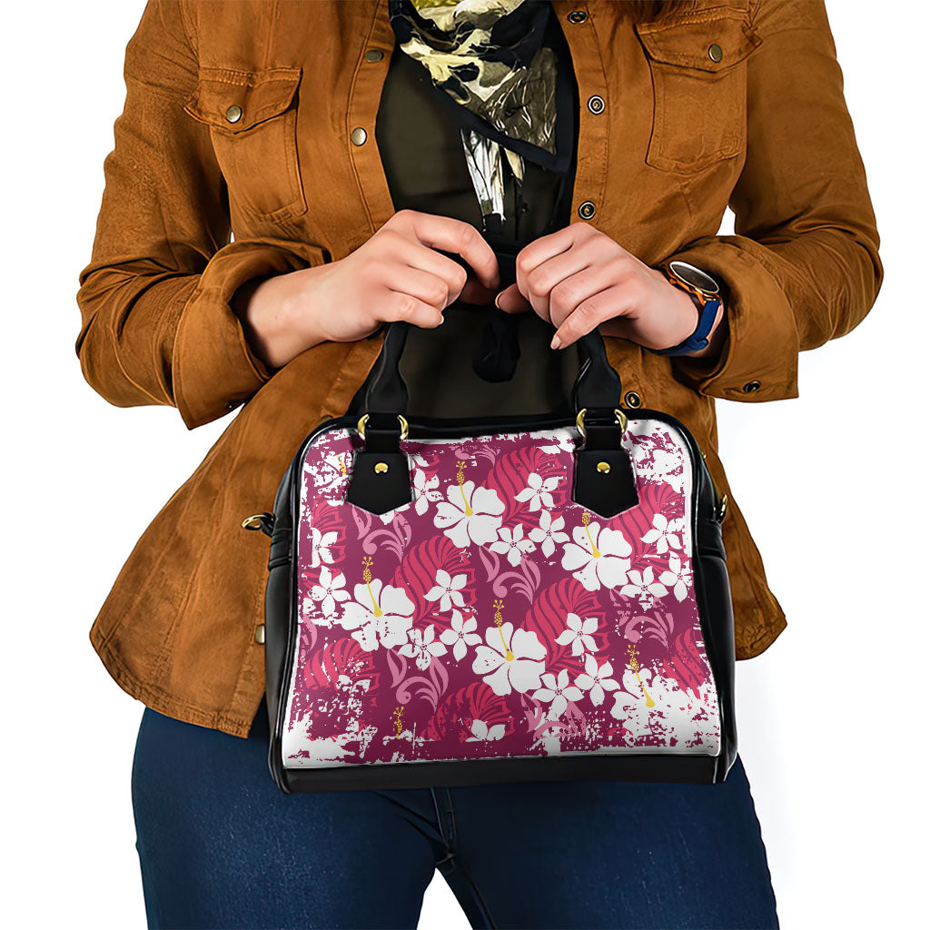 Pink Hawaiian Hibiscus Monstera Shoulder Handbag Grunge Stylized LT01 - Polynesian Pride