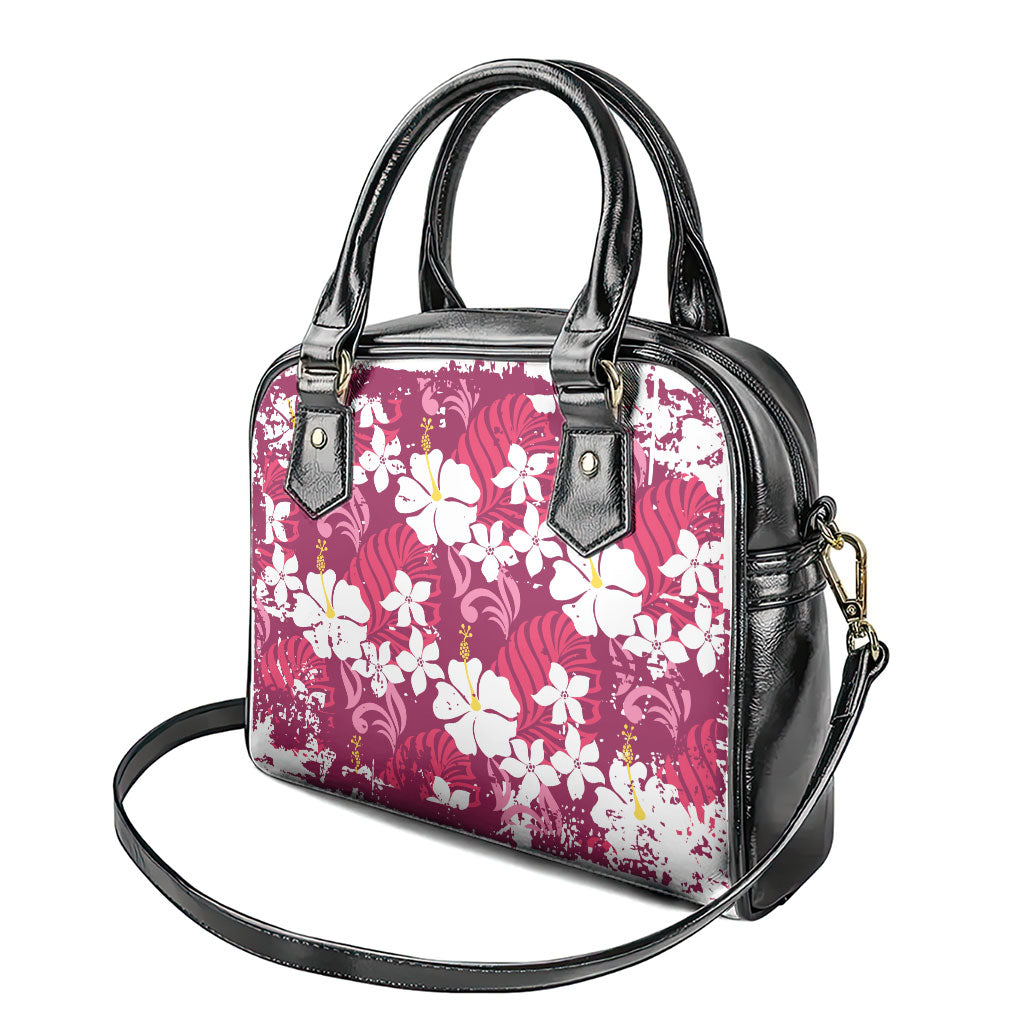 Pink Hawaiian Hibiscus Monstera Shoulder Handbag Grunge Stylized LT01 - Polynesian Pride