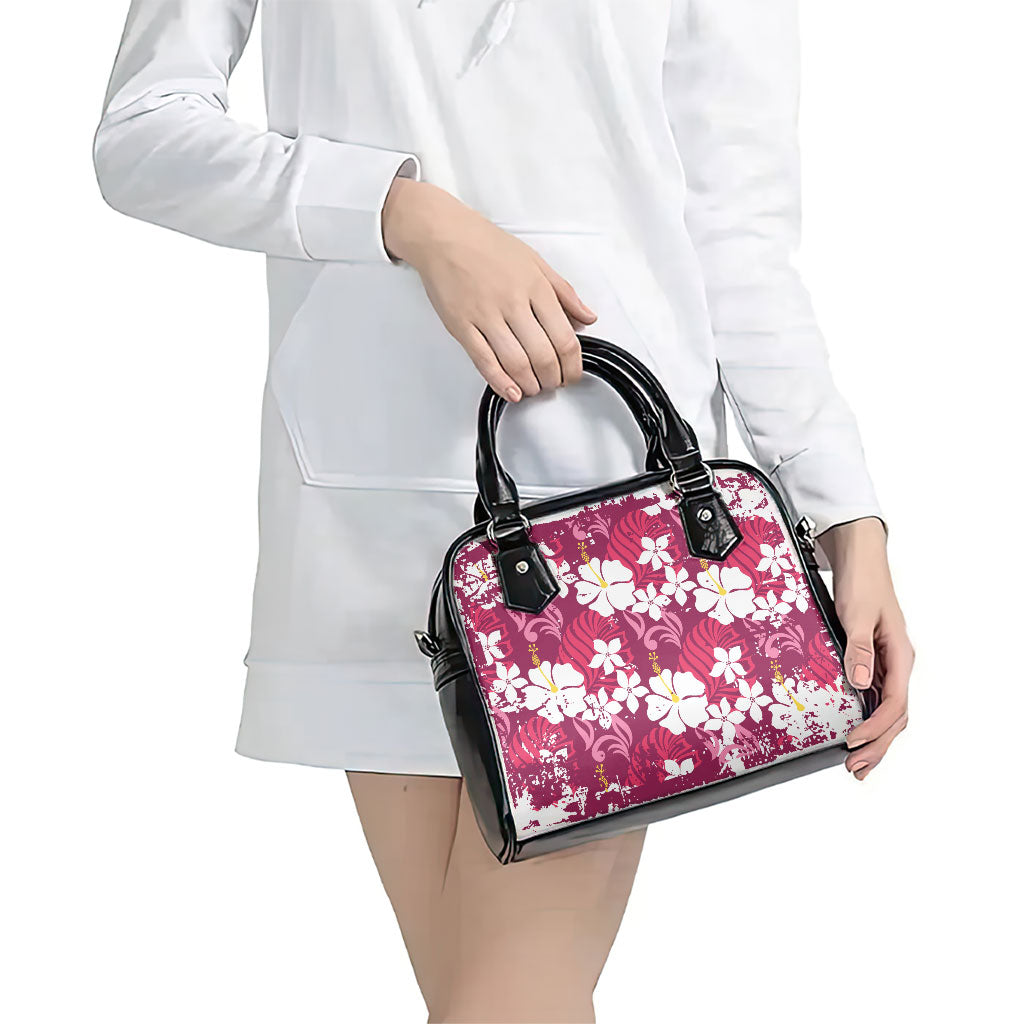 Pink Hawaiian Hibiscus Monstera Shoulder Handbag Grunge Stylized LT01 - Polynesian Pride