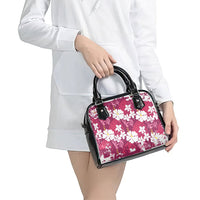 Pink Hawaiian Hibiscus Monstera Shoulder Handbag Grunge Stylized LT01 - Polynesian Pride