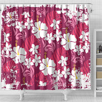 Pink Hawaiian Hibiscus Monstera Shower Curtain Grunge Stylized LT01 - Polynesian Pride