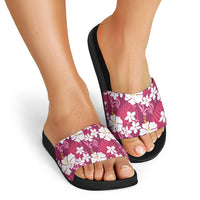 Pink Hawaiian Hibiscus Monstera Slide Sandals Grunge Stylized LT01 - Polynesian Pride