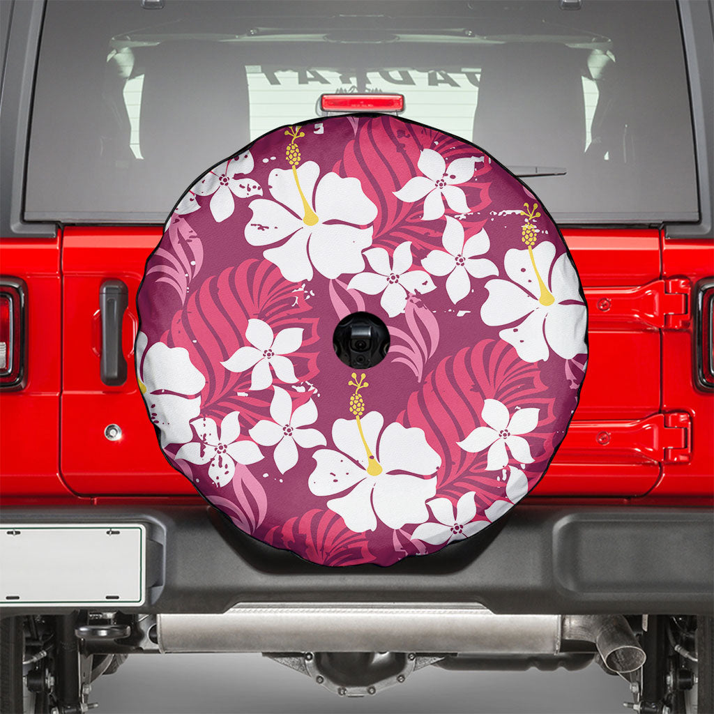 Pink Hawaiian Hibiscus Monstera Spare Tire Cover Grunge Stylized LT01 - Polynesian Pride