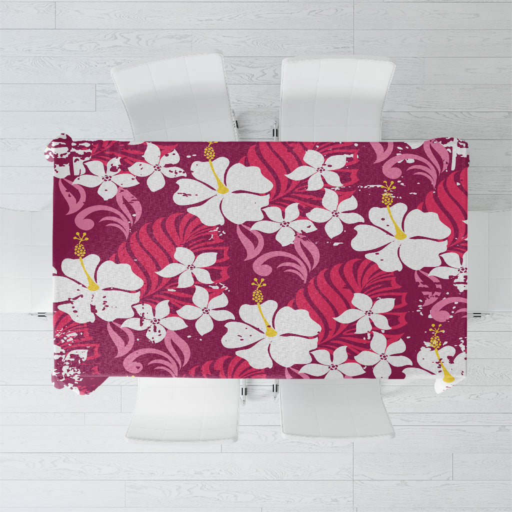 Pink Hawaiian Hibiscus Monstera Tablecloth Grunge Stylized