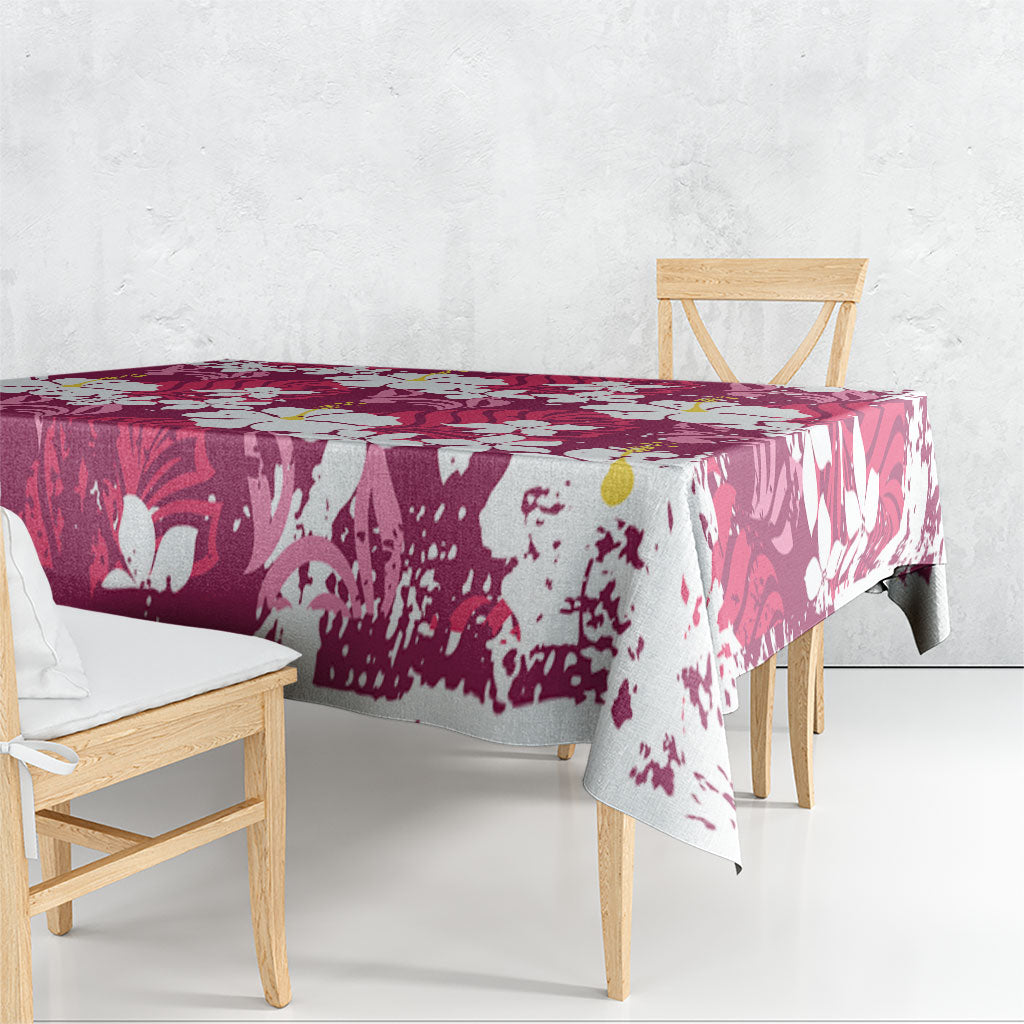 Pink Hawaiian Hibiscus Monstera Tablecloth Grunge Stylized