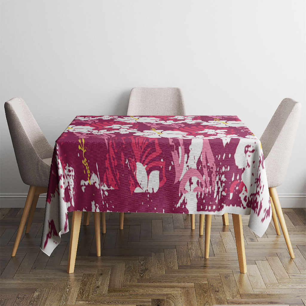 Pink Hawaiian Hibiscus Monstera Tablecloth Grunge Stylized