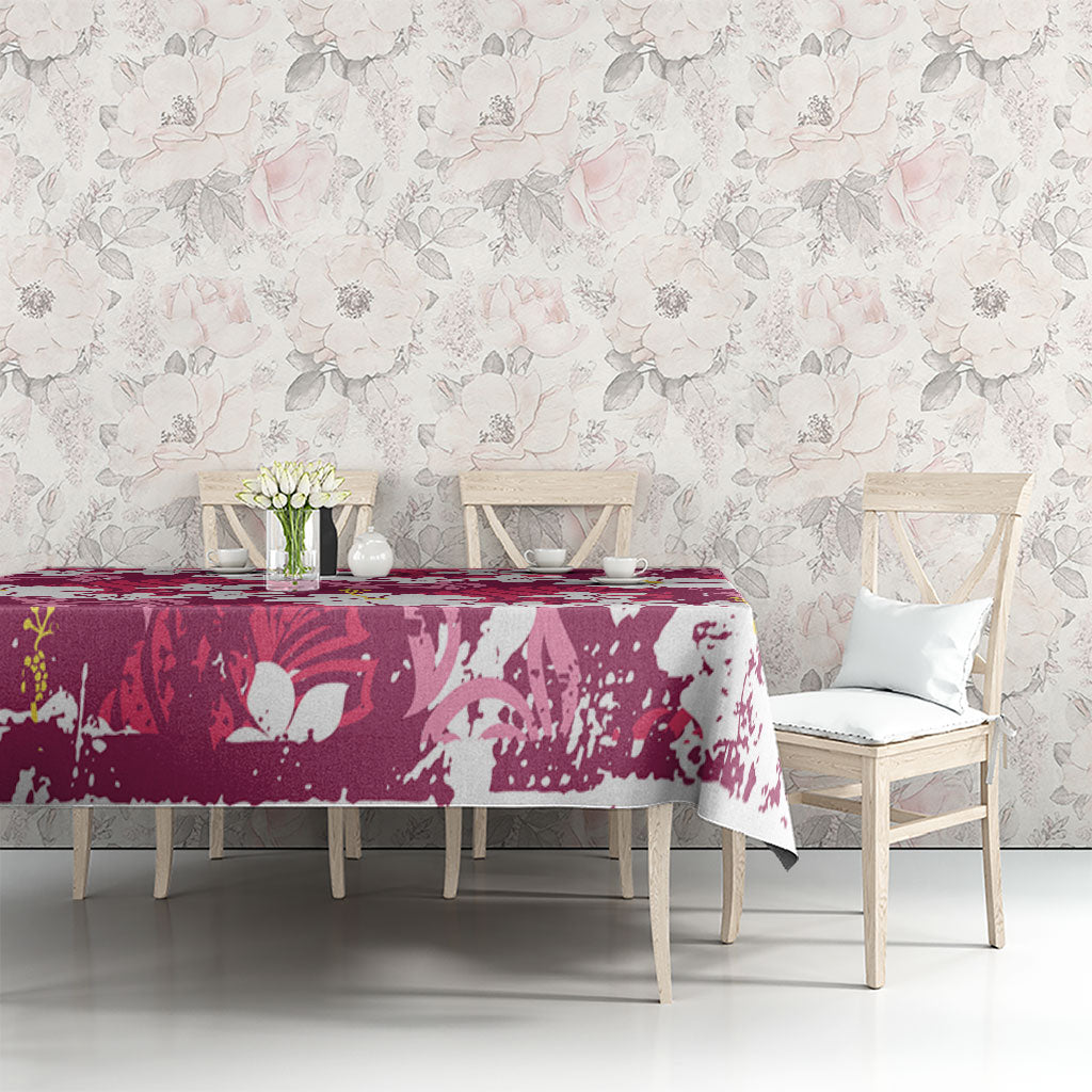 Pink Hawaiian Hibiscus Monstera Tablecloth Grunge Stylized