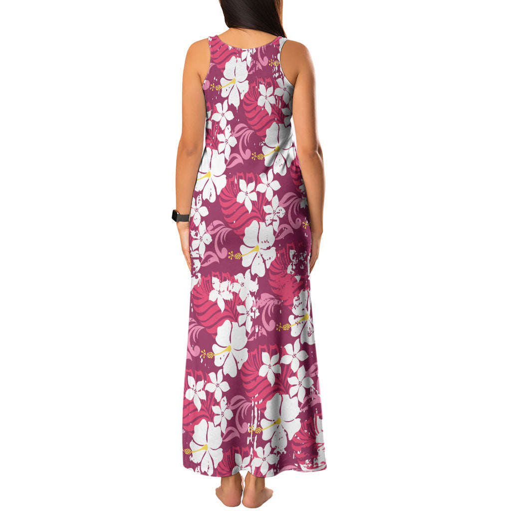 Pink Hawaiian Hibiscus Monstera Tank Maxi Dress Grunge Stylized LT01 - Polynesian Pride