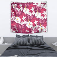 Pink Hawaiian Hibiscus Monstera Tapestry Grunge Stylized