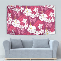 Pink Hawaiian Hibiscus Monstera Tapestry Grunge Stylized
