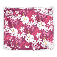 Pink Hawaiian Hibiscus Monstera Tapestry Grunge Stylized