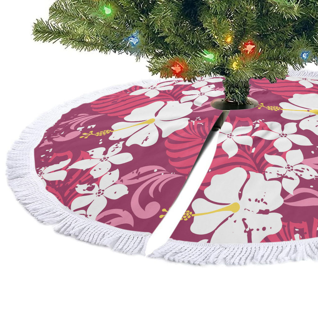 Pink Hawaiian Hibiscus Monstera Tree Skirt Grunge Stylized LT01 - Polynesian Pride