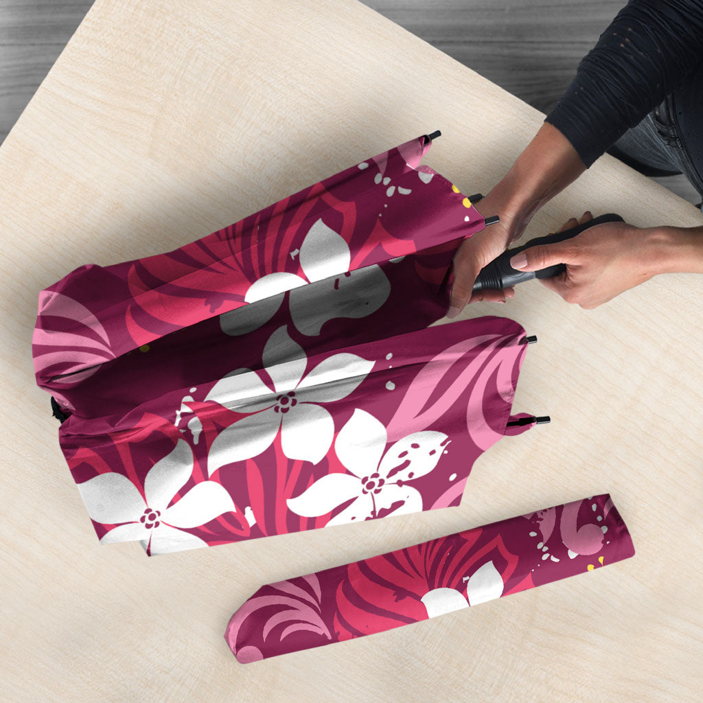 Pink Hawaiian Hibiscus Monstera Umbrella Grunge Stylized LT01 - Polynesian Pride