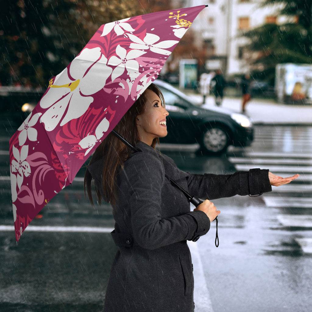 Pink Hawaiian Hibiscus Monstera Umbrella Grunge Stylized LT01 - Polynesian Pride