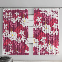 Pink Hawaiian Hibiscus Monstera Window Curtain Grunge Stylized LT01 With Hooks Pink - Polynesian Pride