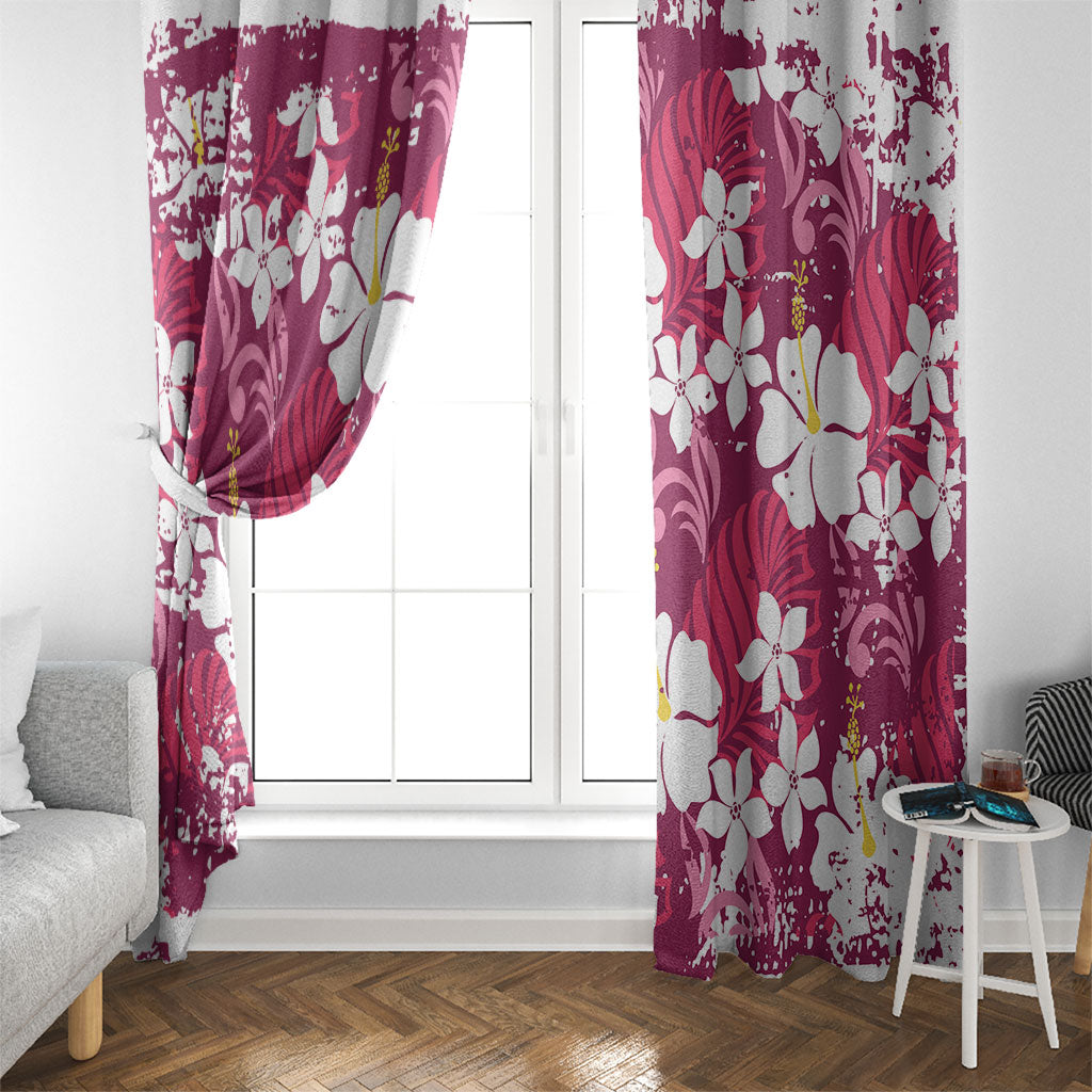 Pink Hawaiian Hibiscus Monstera Window Curtain Grunge Stylized LT01 - Polynesian Pride