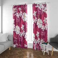 Pink Hawaiian Hibiscus Monstera Window Curtain Grunge Stylized LT01 With Grommets Pink - Polynesian Pride