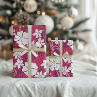 Pink Hawaiian Hibiscus Monstera Wrapping Paper Grunge Stylized LT01 - Polynesian Pride