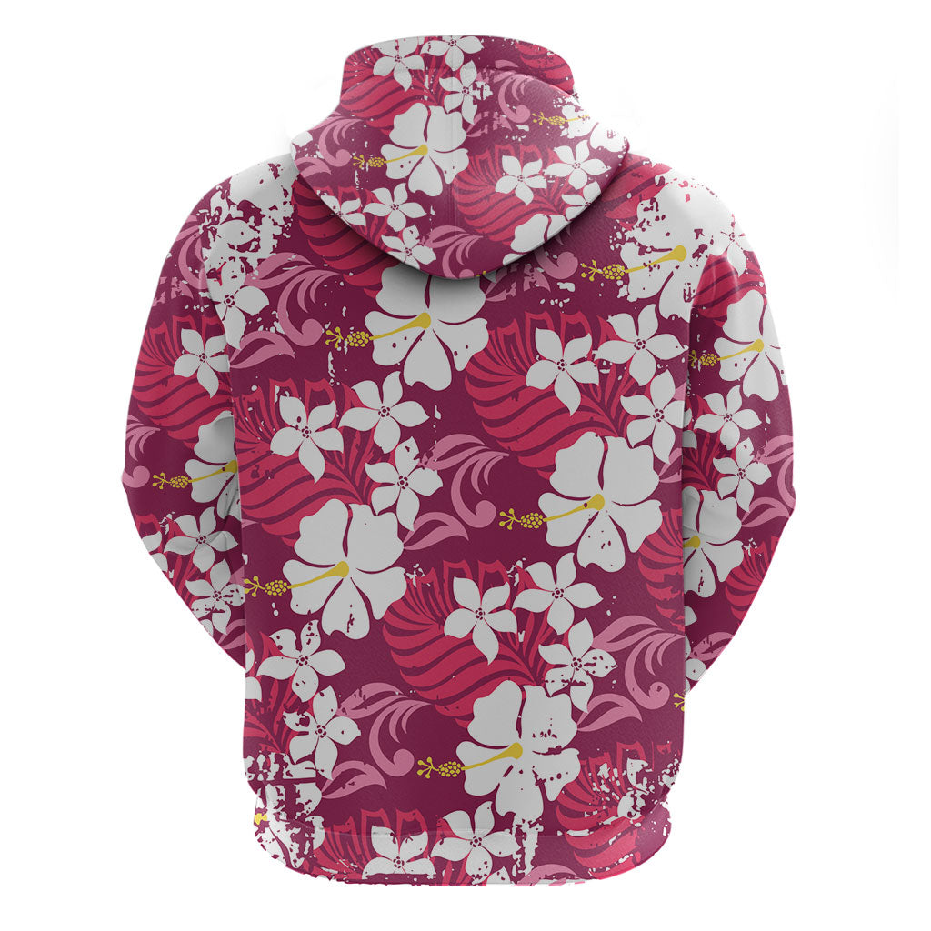 Pink Hawaiian Hibiscus Monstera Zip Hoodie Grunge Stylized LT01 - Polynesian Pride
