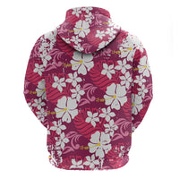 Pink Hawaiian Hibiscus Monstera Zip Hoodie Grunge Stylized LT01 - Polynesian Pride