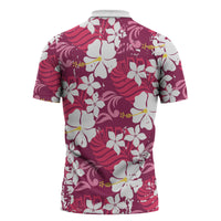 Pink Hawaiian Hibiscus Monstera Zipper Polo Shirt Grunge Stylized LT01 - Polynesian Pride