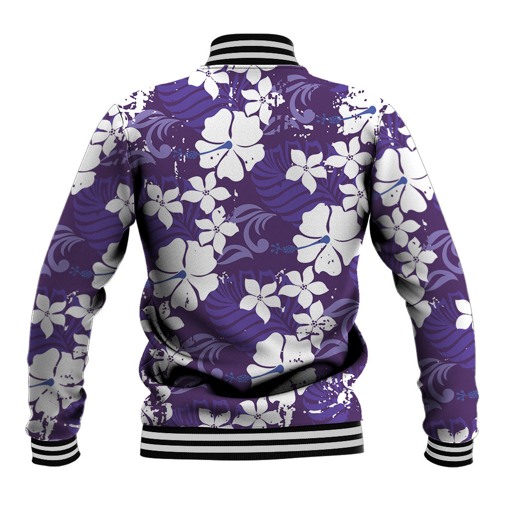 Purple Hawaiian Hibiscus Monstera Baseball Jacket Grunge Stylized