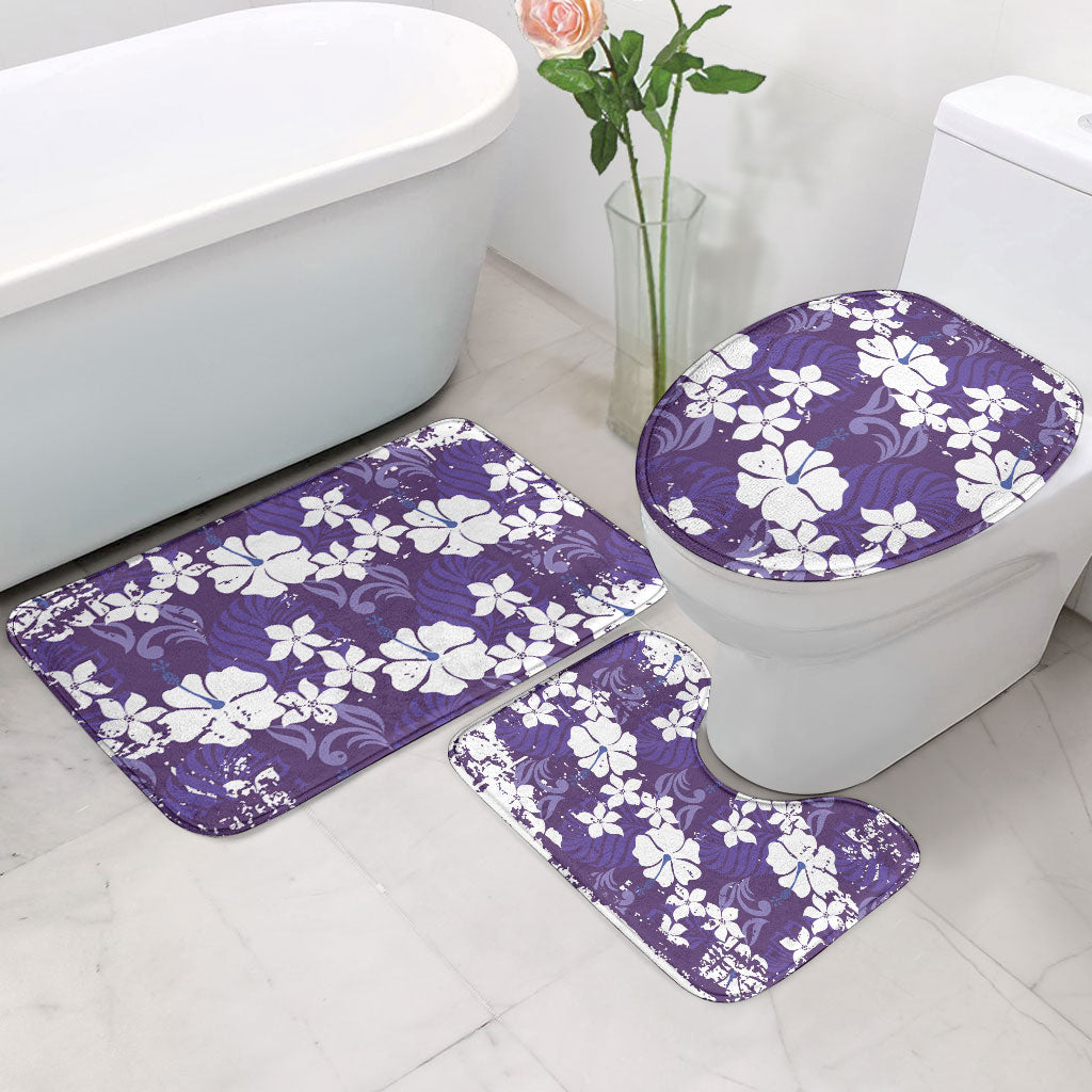 Purple Hawaiian Hibiscus Monstera Bathroom Set Grunge Stylized LT01 - Polynesian Pride