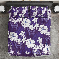 Purple Hawaiian Hibiscus Monstera Bedding Set Grunge Stylized