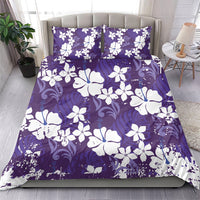 Purple Hawaiian Hibiscus Monstera Bedding Set Grunge Stylized