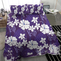 Purple Hawaiian Hibiscus Monstera Bedding Set Grunge Stylized