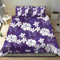 Purple Hawaiian Hibiscus Monstera Bedding Set Grunge Stylized