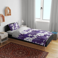 Purple Hawaiian Hibiscus Monstera Bedding Set Grunge Stylized
