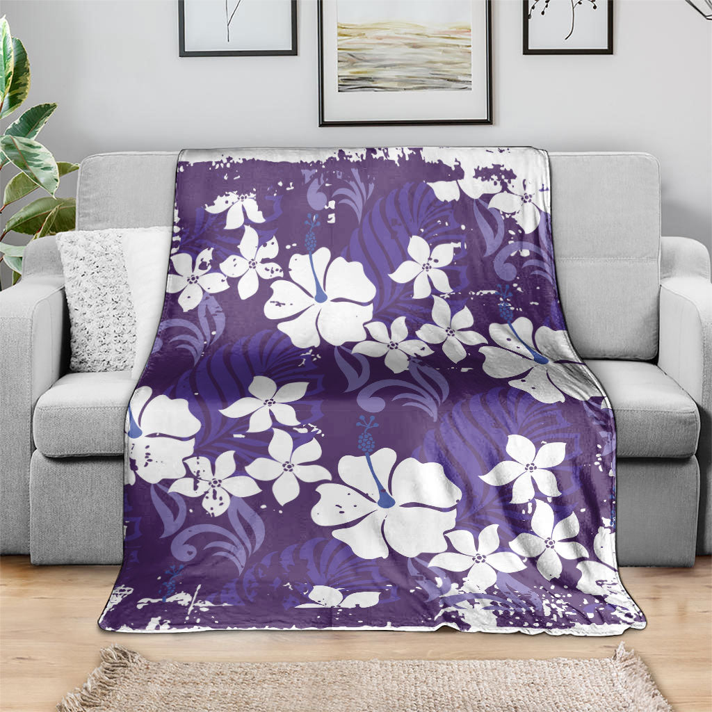 Purple Hawaiian Hibiscus Monstera Blanket Grunge Stylized LT01 - Polynesian Pride