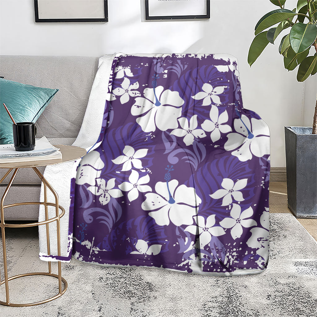 Purple Hawaiian Hibiscus Monstera Blanket Grunge Stylized LT01 - Polynesian Pride
