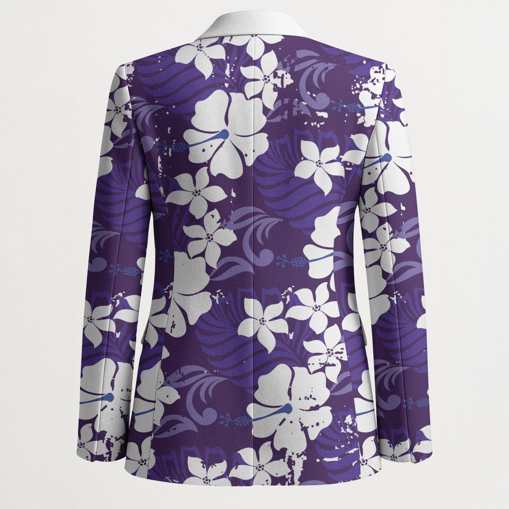 Purple Hawaiian Hibiscus Monstera Blazer Grunge Stylized