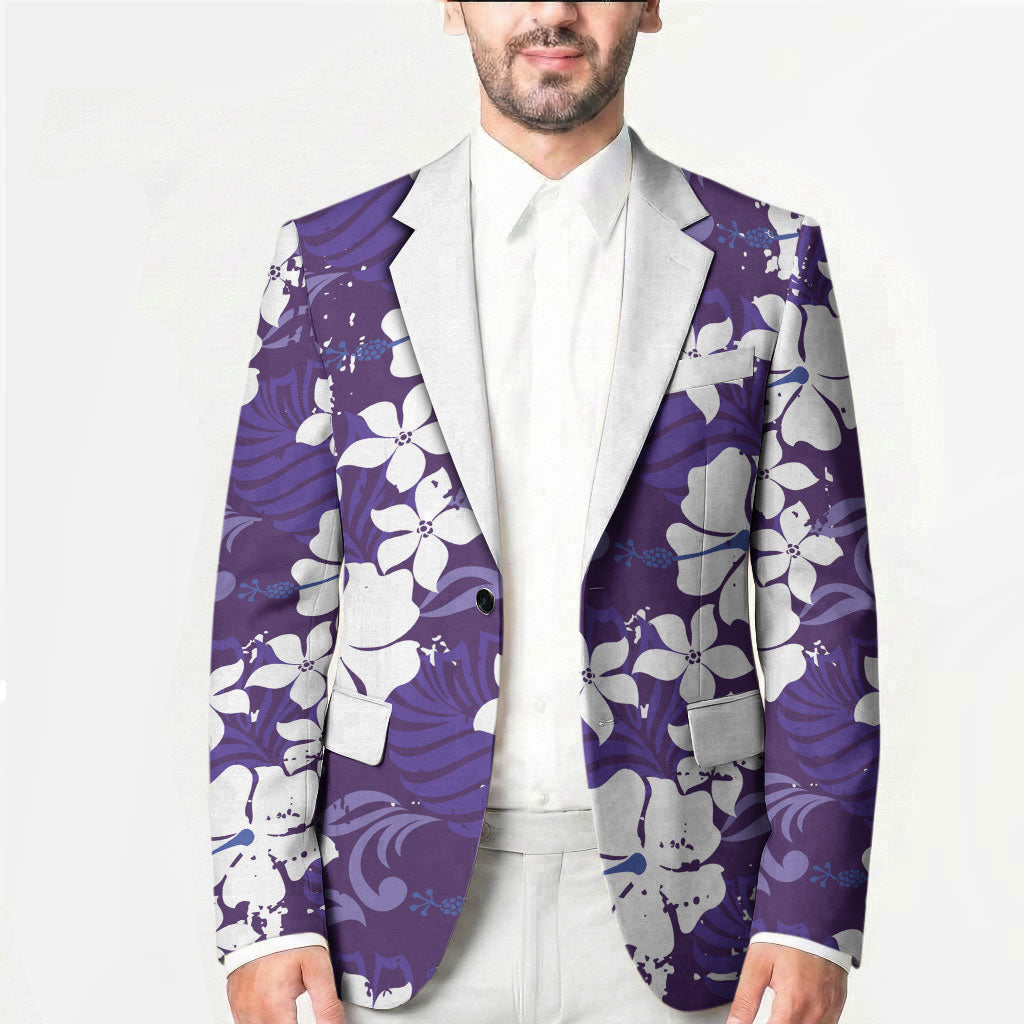 Purple Hawaiian Hibiscus Monstera Blazer Grunge Stylized